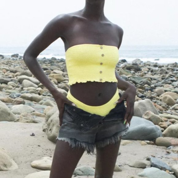 NWT UO 2-Piece Pastel Yellow Strapless Longline Bikini Set - Picture 3 of 6